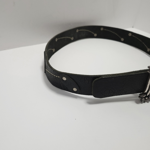 Brave Belt Works Y2k Belt Buckle And Belt Black Unisex Distressed Made In ITALY - Picture 3 of 8